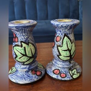 CLEARANCE: Evandale Hand Painted Candle Stick Holders (set of 2)